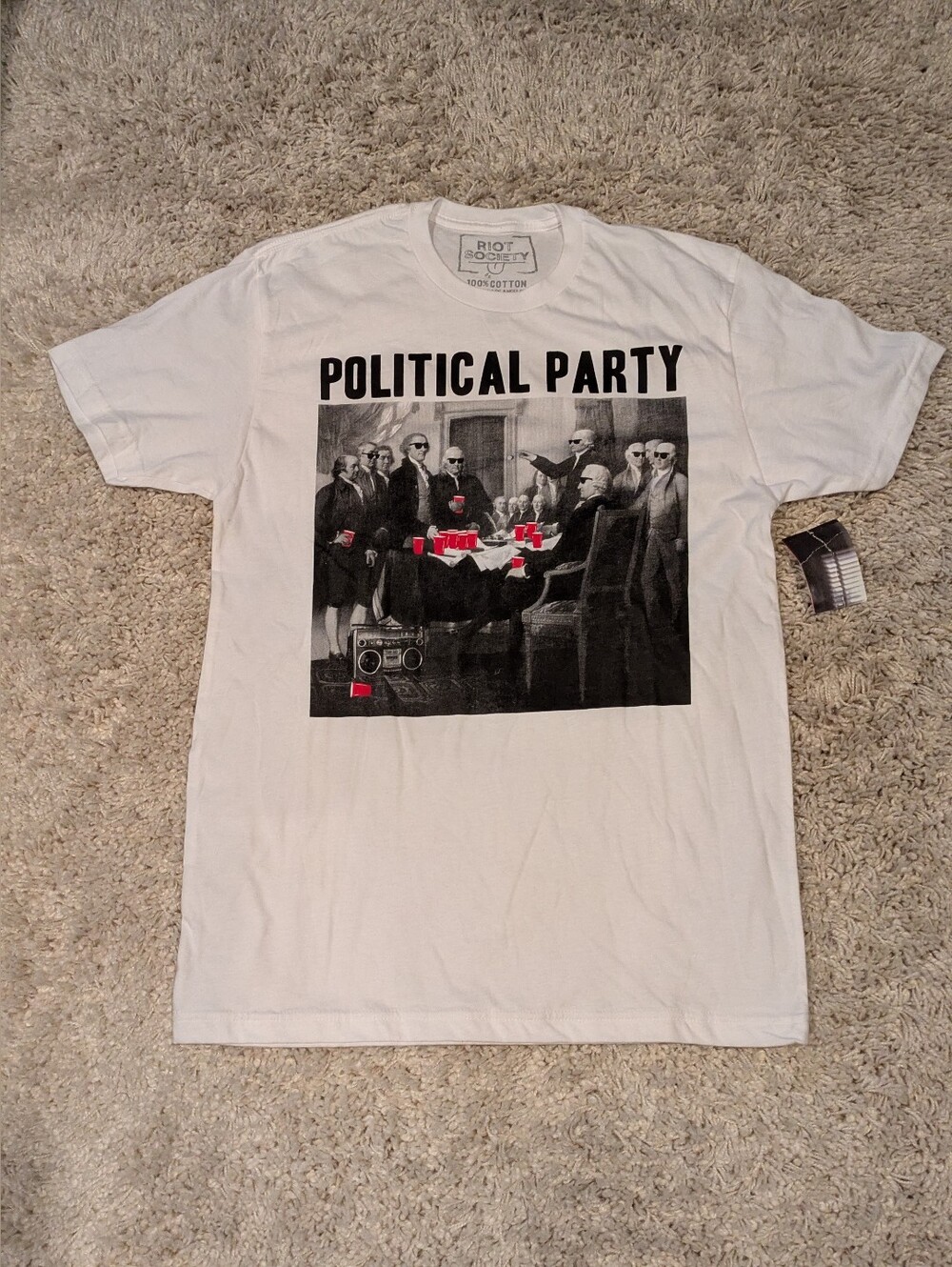 NWT Riot Society Political Party Tee Medium White Large Graphic Red Solo Cup